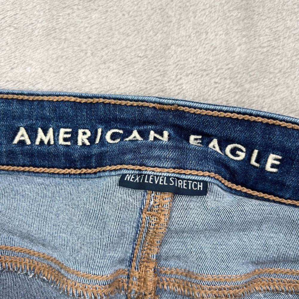 American Eagle High-Rise Skinny Kick Jeans Womens 4 Long Blue Stretch Raw Hem - Picture 12 of 16
